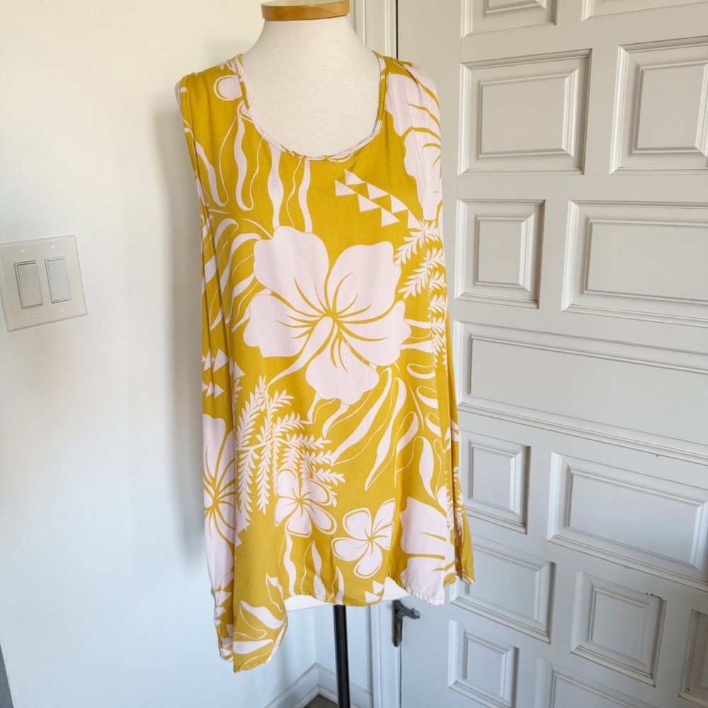 Makai Beach Hawaii Swimsuit Tunic Dress Coverup Yellow Cream Hibiscus Floral